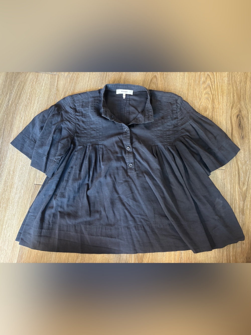 Frame Denim Navy Flowy Short-Sleeve Blouse